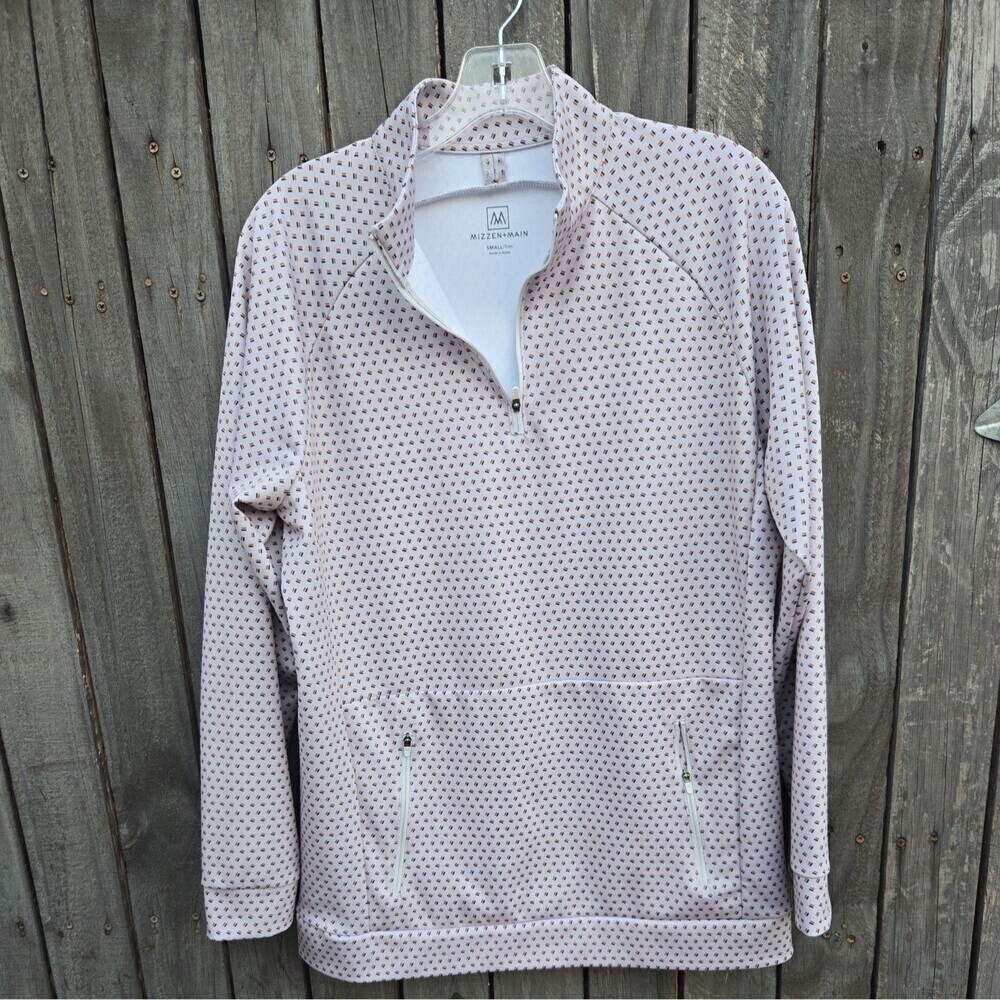 Mizzen+Main Men's  Trim Light Grey Geo Print Versa Quarter Zip Pullover size S